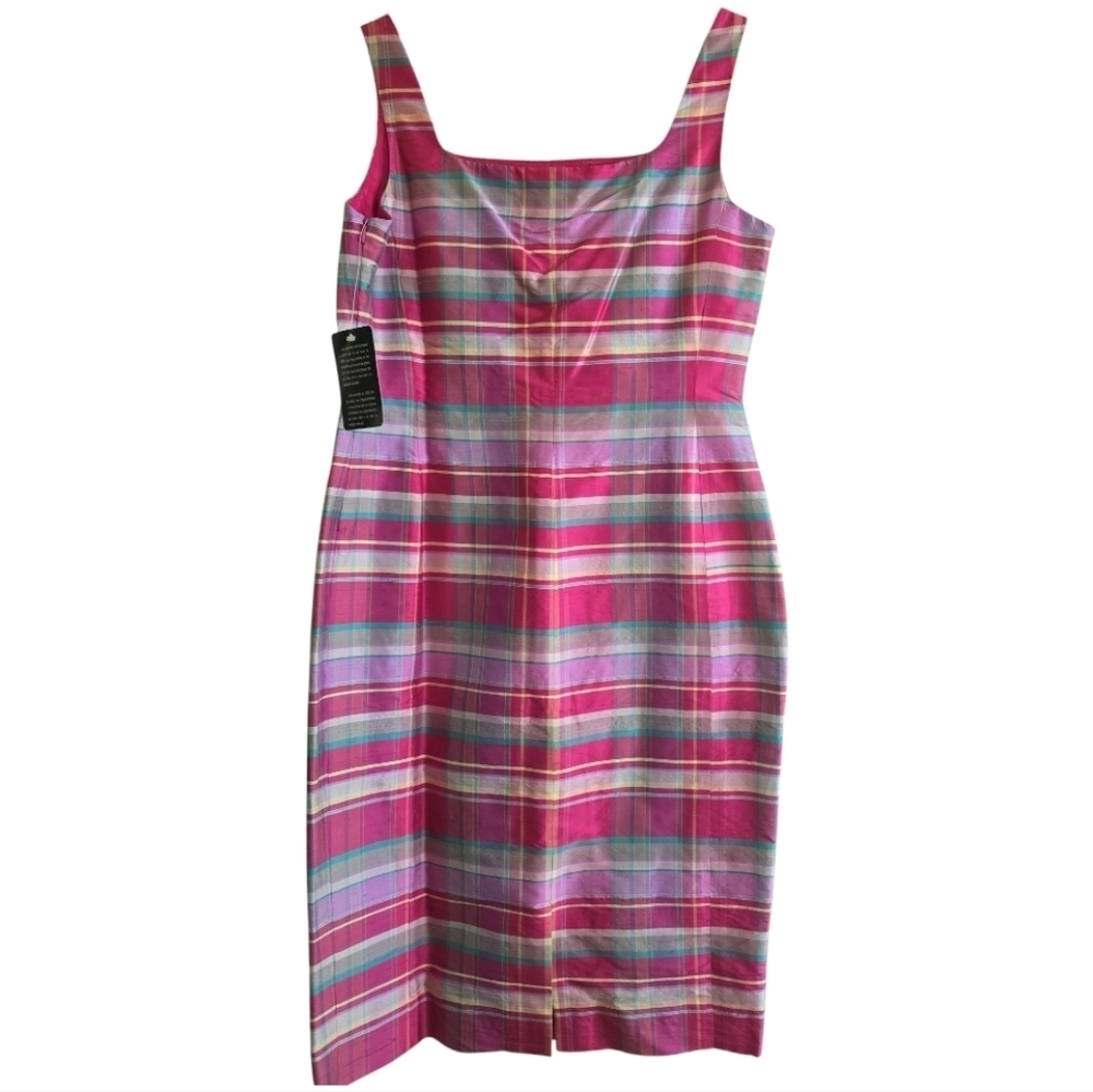 NWT Ralph Lauren Silk Dress Plaid Madras Sheath Pink Square Neck 90s Y2K Size 4 - Picture 5 of 7